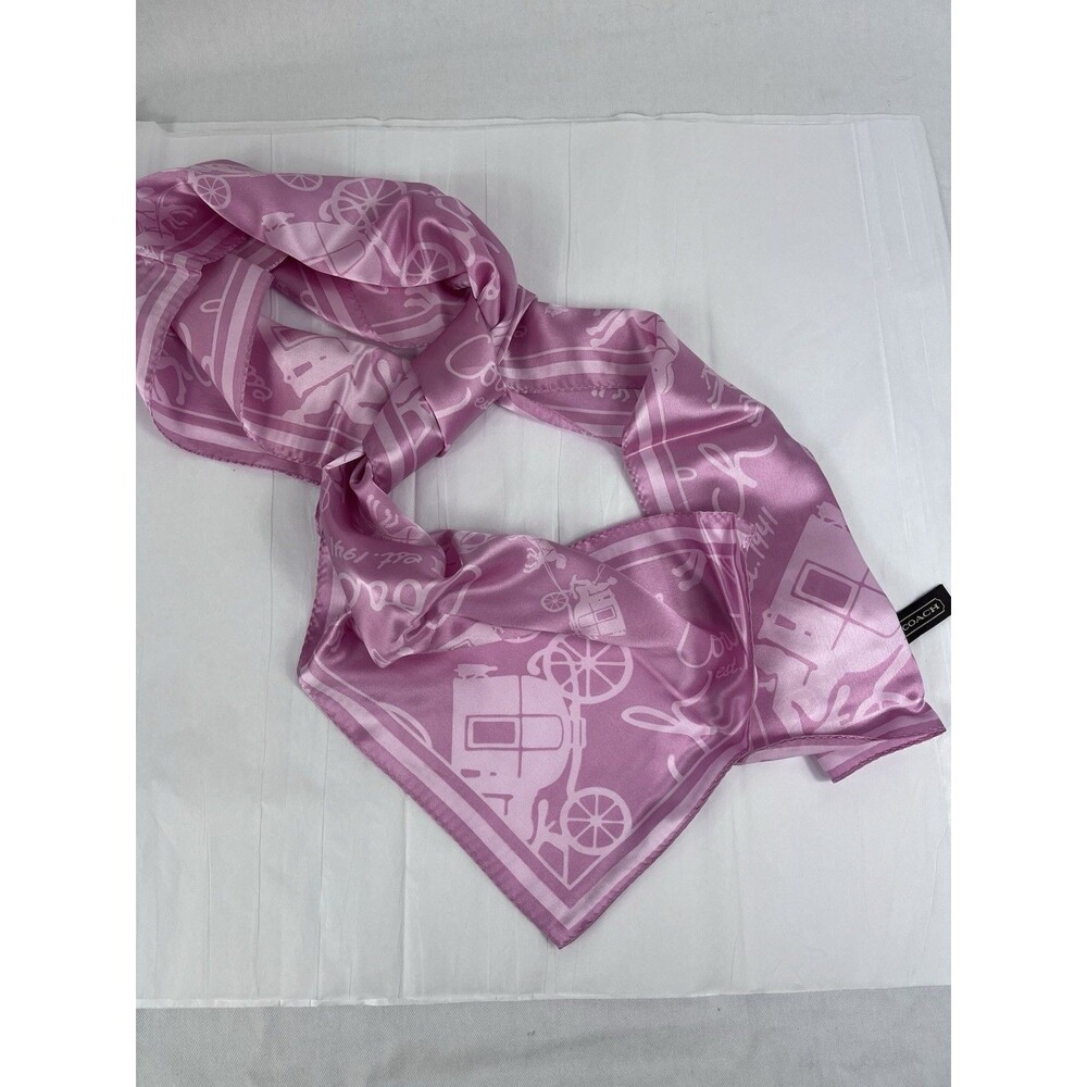 Coach Pink 100% Silk Horse Carriage Logo Scarf Long VTG Y2K Limited Edition Rare